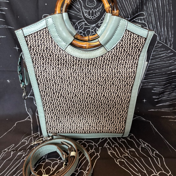 Eric Javits Blue Bamboo Handle Purse - Picture 3 of 5